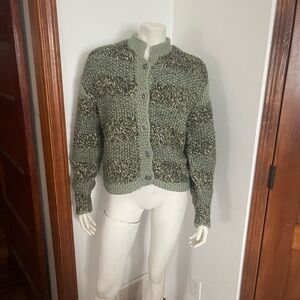 Green Handknit Button Women's Sweater